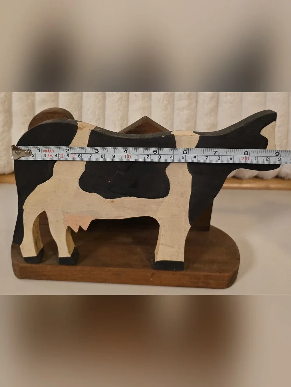 Vintage 1980s Wooden Cow Napkin Holder Farmhouse Handmade Folk Art